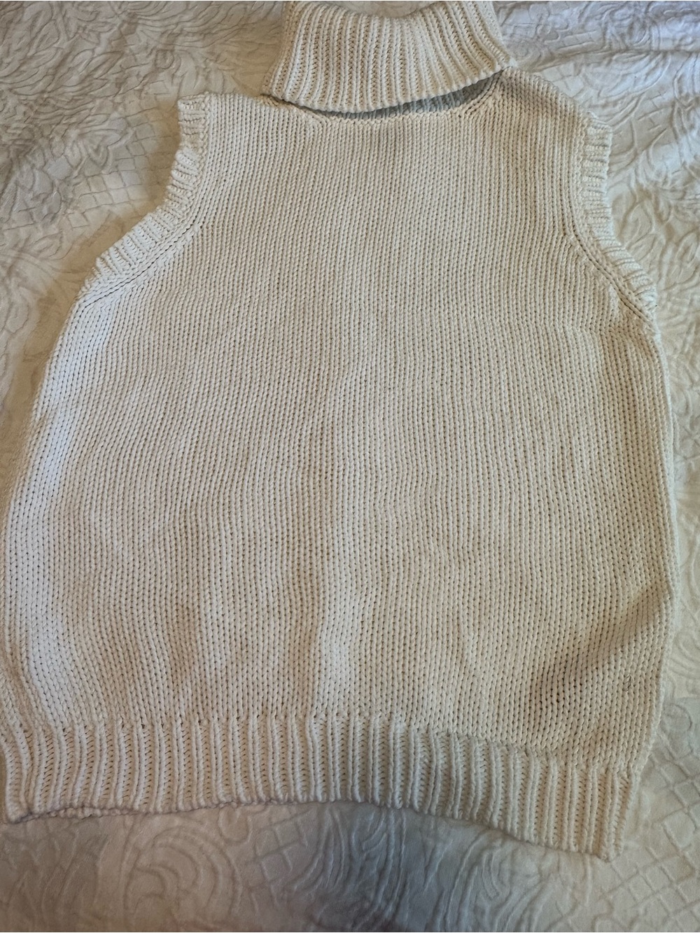 Ralph Lauren Cream Ribbed Knit Sleeveless Turtleneck Sweater
